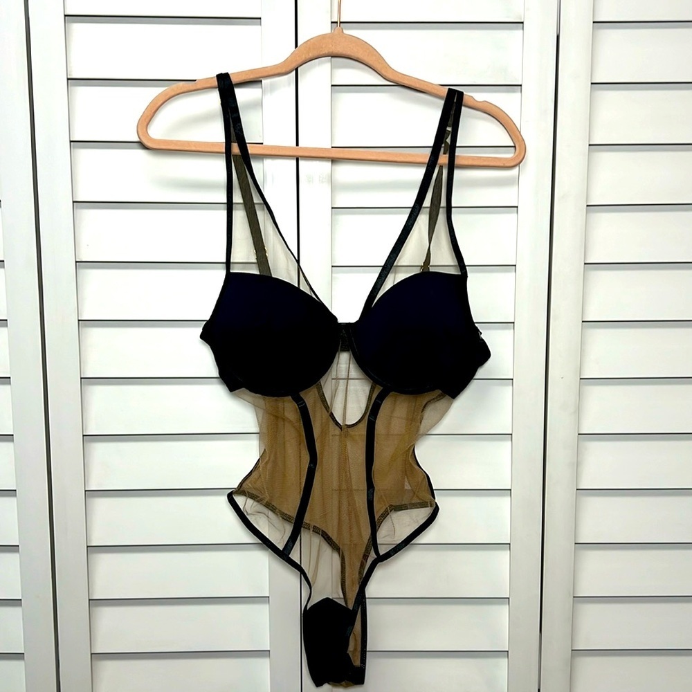 Fashion Nova Black and Tan Sheer Chemise